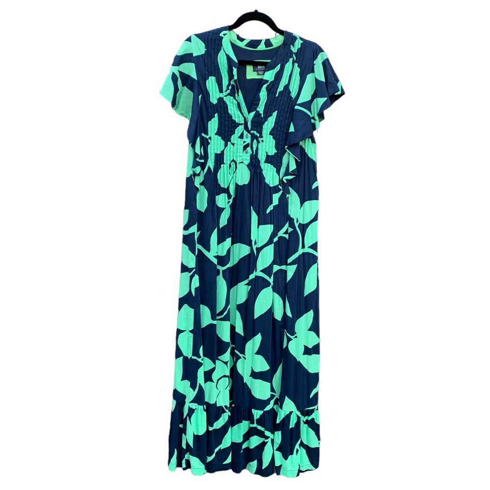ANTHROPOLOGIE MAEVE Cassandra Blue Green Floral Flutter Sleeves Maxi Dress Sz M - Picture 4 of 15